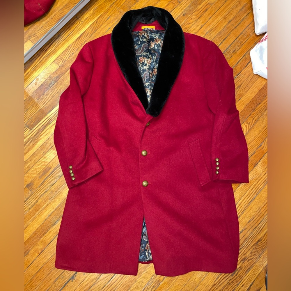 Tallia Red Topcoat Overcoat Faux Fur collar XXL Peacoat Top Coat Banana Republic